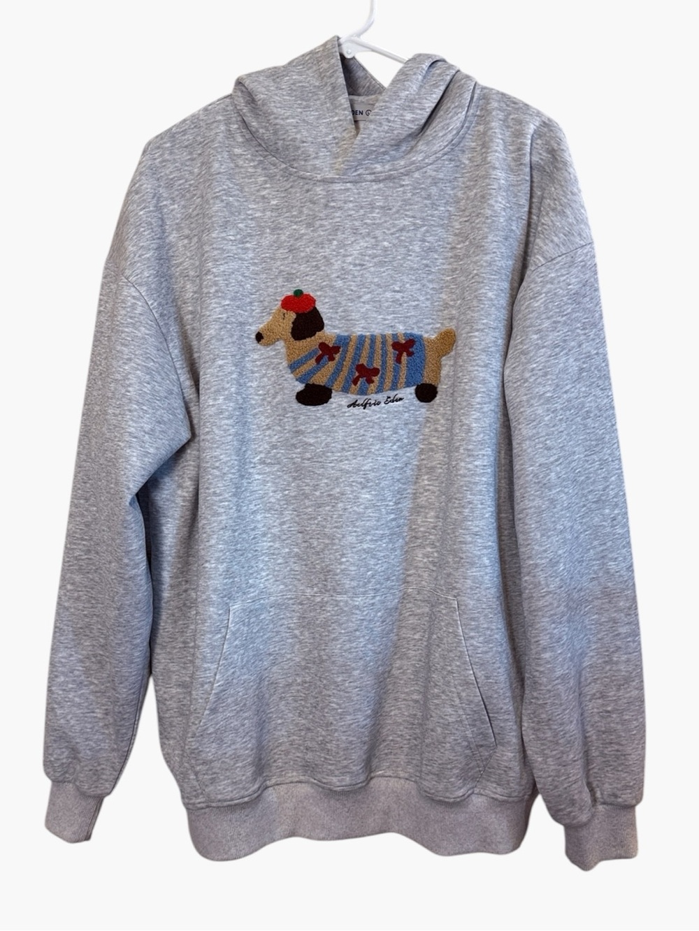 Aelfric Eden Cartoon Dachshund Oversized Grey Hoodie Sweatshirt Sz L